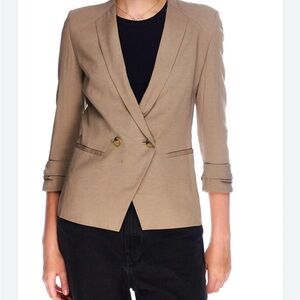 Helmut Lang Tan Blazer with Notched Lapels and Structured Shoulders - Mocha